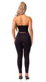 ONYX - BLACK 2 PIECE V NECK PLUNGE CORSET TOP AND FRONT PANEL LEGGINGS