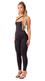 SMOKE 2.0 - BLACK ONE SHOULDER FRONT EXPOSURE TRIANGLE JUMPSUIT