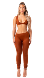 SPEX - BROWN 2 PIECE ASYMMETRICAL LEGGINGS AND CROP TOP SET