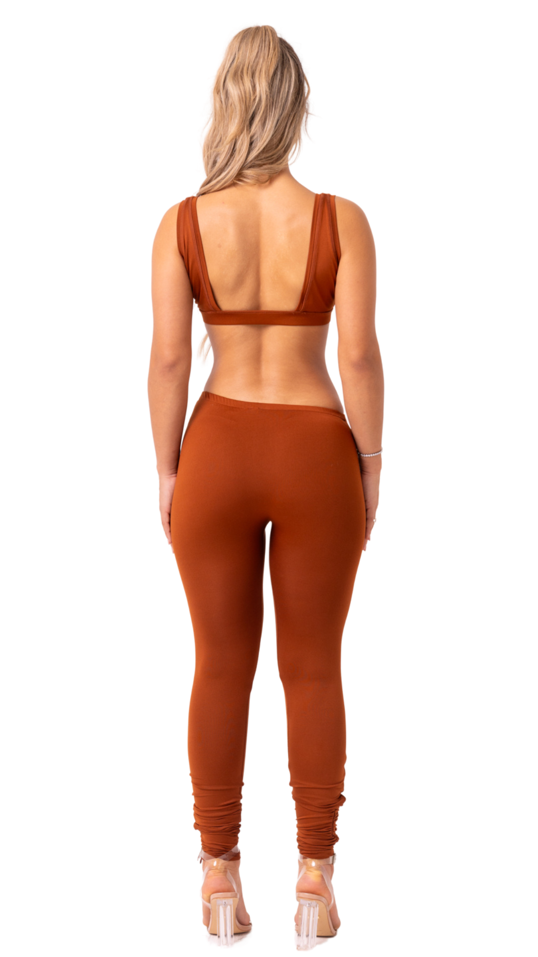 SPEX - BROWN 2 PIECE ASYMMETRICAL LEGGINGS AND CROP TOP SET