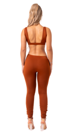 SPEX - BROWN 2 PIECE ASYMMETRICAL LEGGINGS AND CROP TOP SET