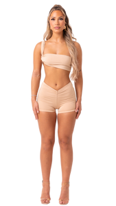 ARIA - BEIGE 2 PIECE ONE SHOULDER SHORTS SET