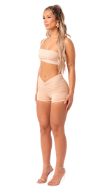 ARIA - BEIGE 2 PIECE ONE SHOULDER SHORTS SET