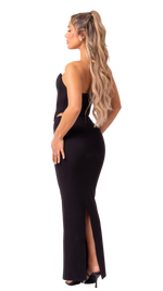 LOVER GIRL - BLACK 2 PIECE V NECK PLUNGE CORSET TOP AND MAXI SKIRT